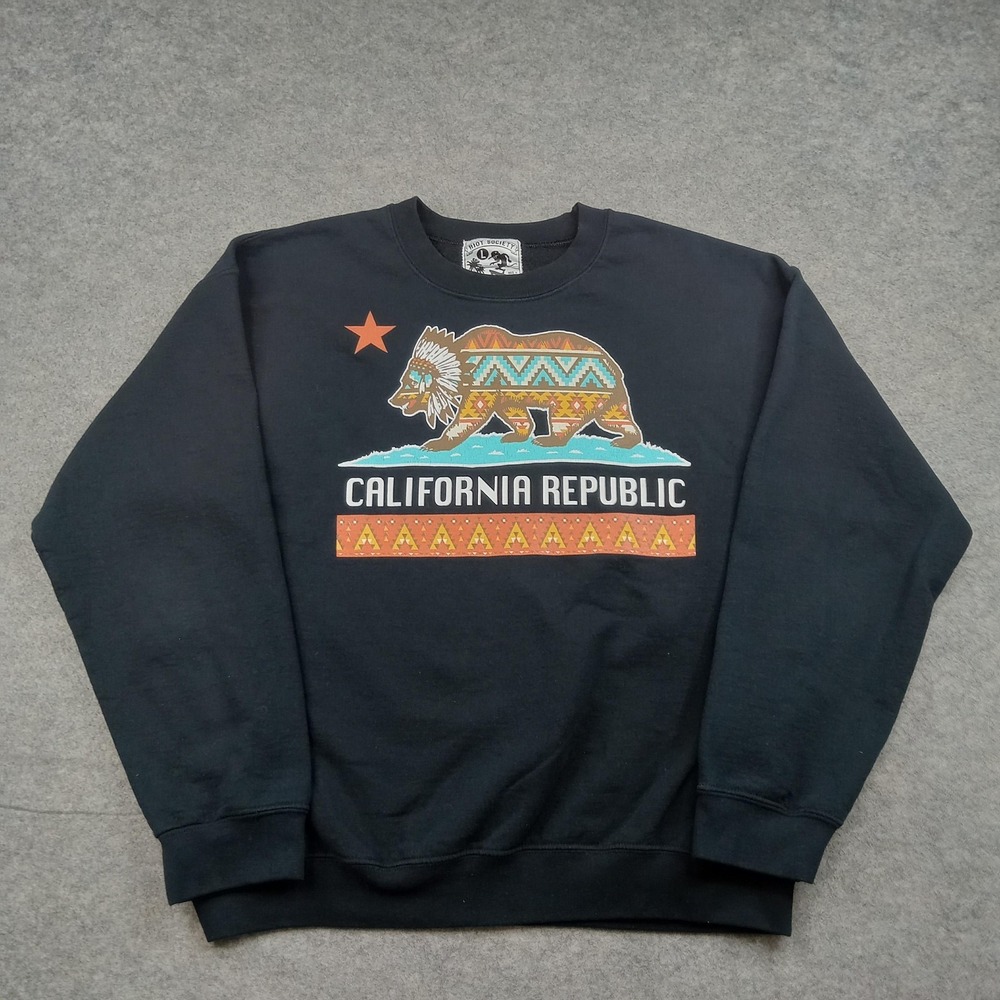 Riot Society Sweatshirt Mens Large Black California Republic Bear Graphic Fleece